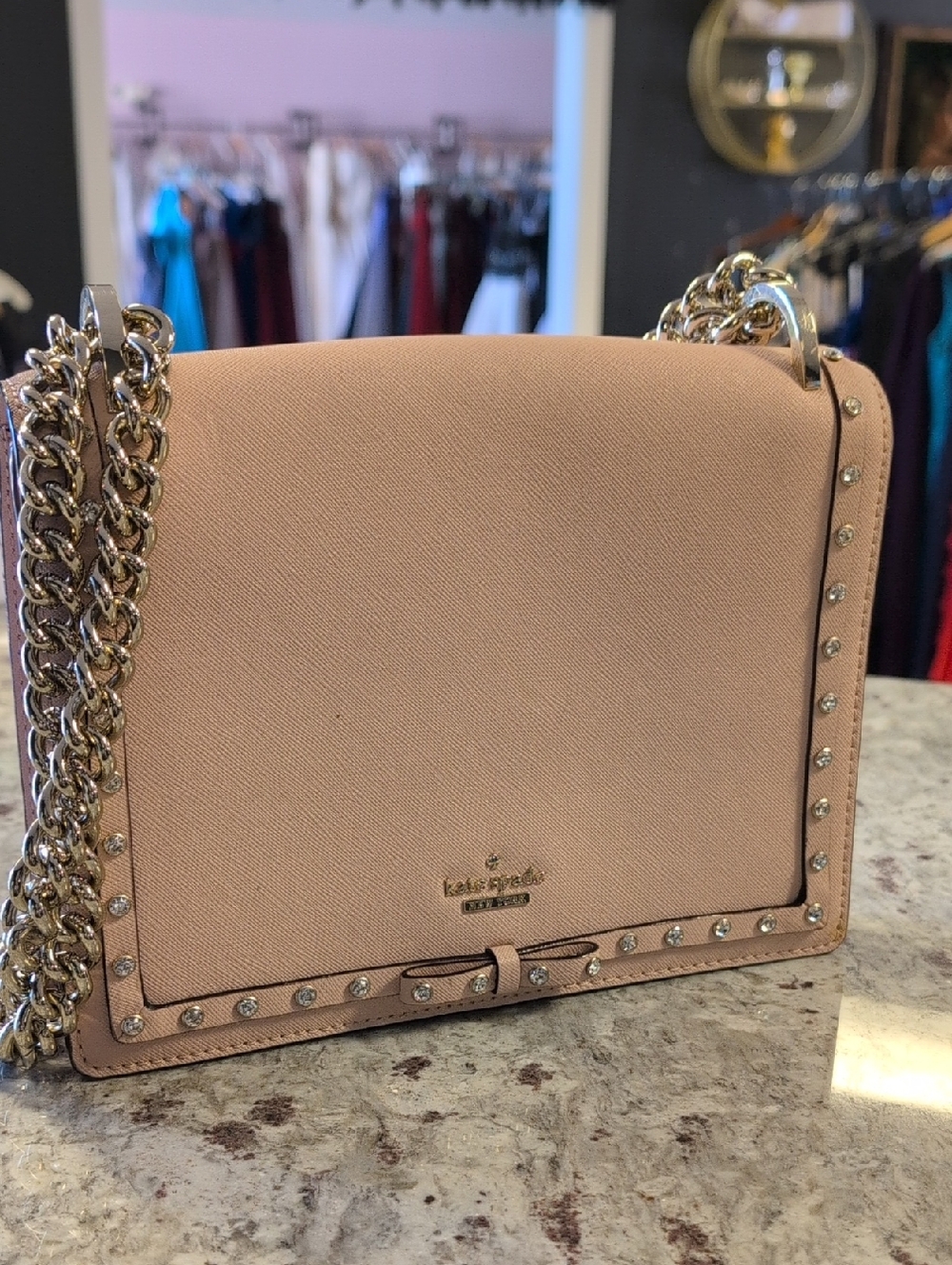 kate spade Blush Pink Leather Shoulder Bag with Gold Chain
